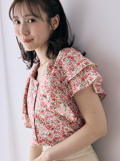 【COHINA MADE WITH LIBERTY FABRIC】ラッフルスリーブブラウス　[通常]