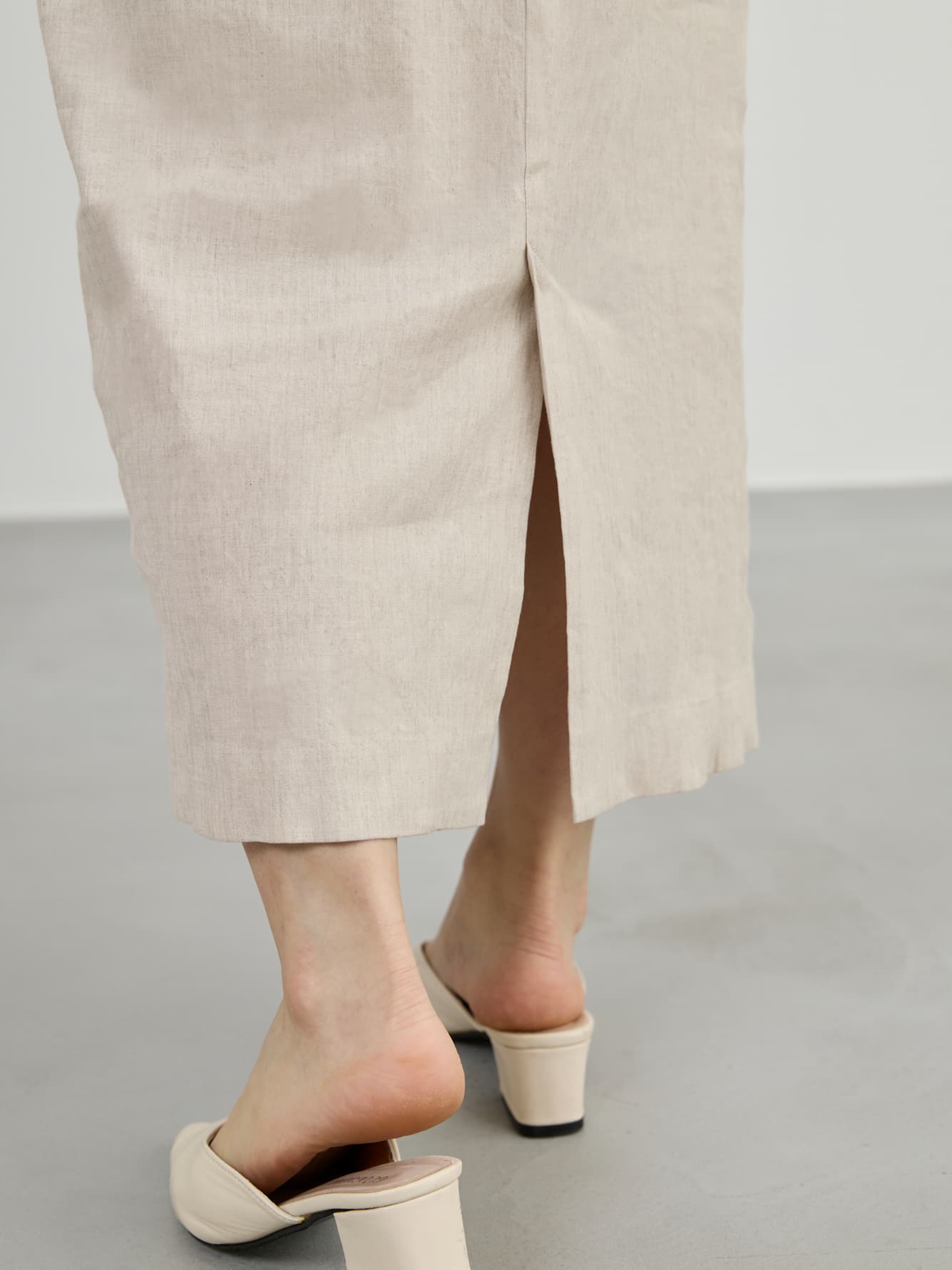 ストレッチリネンIラインスカート-short & regular　[通常]