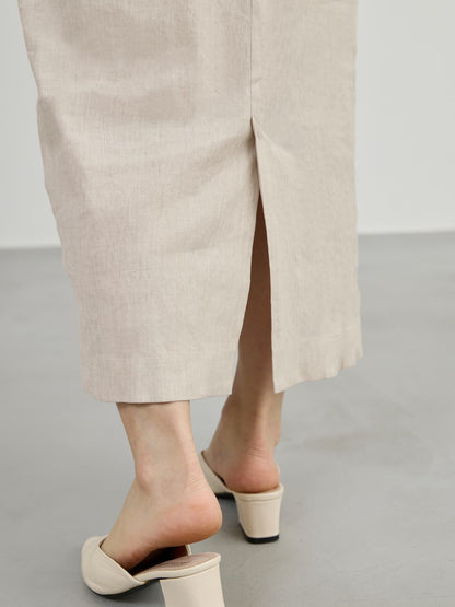 ストレッチリネンIラインスカート-short & regular　[通常]