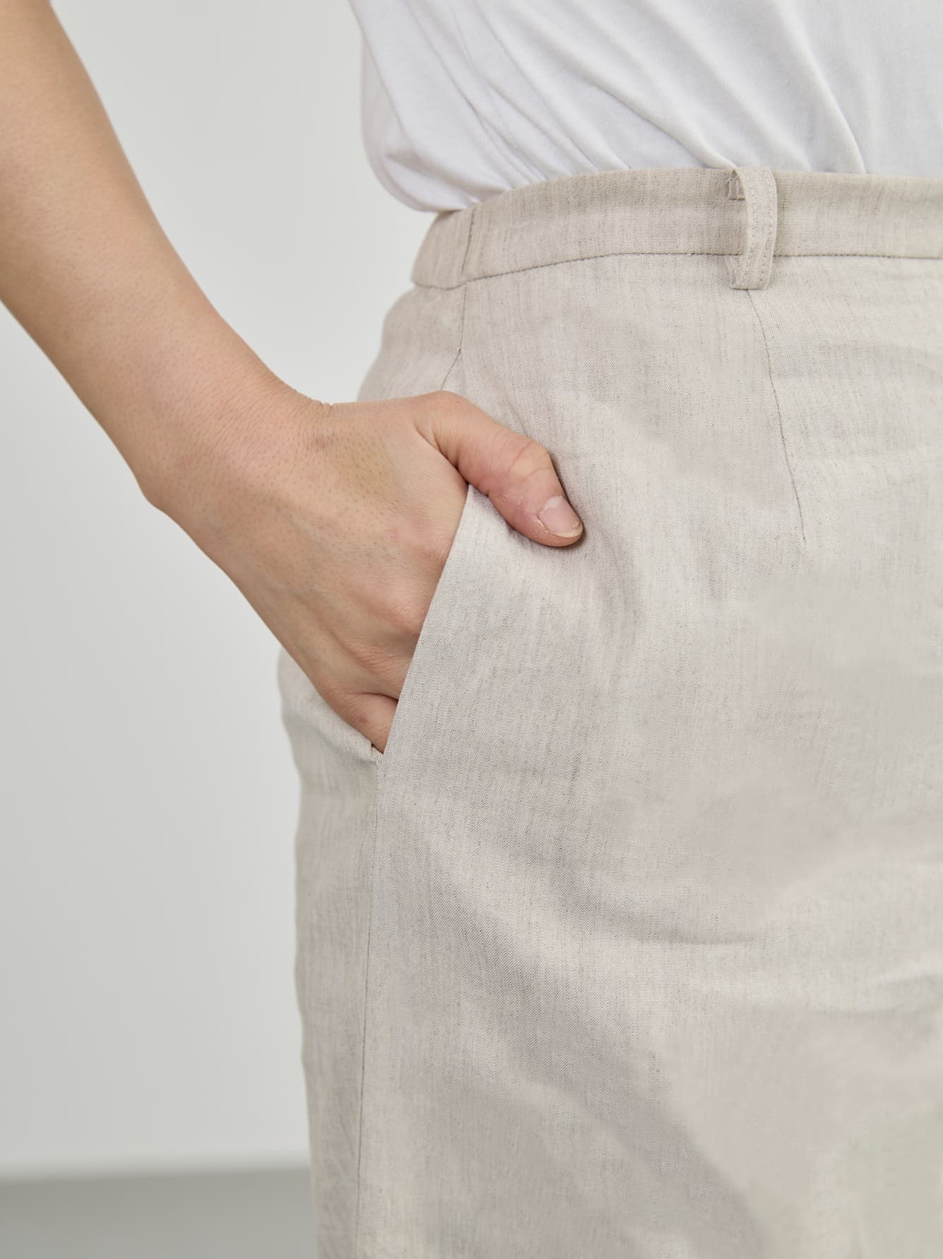 ストレッチリネンIラインスカート-short & regular　[通常]