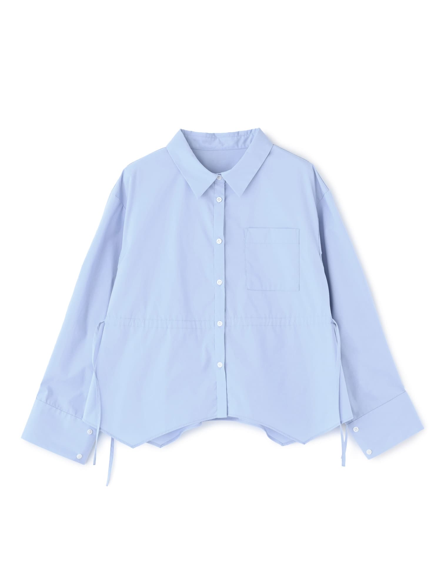 アシメヘムウエストリボンシャツ　 ¥17,000 COHINA エストラータ アシメヘムウエストリボンシャツ | 小柄・低身長女性向けファッション