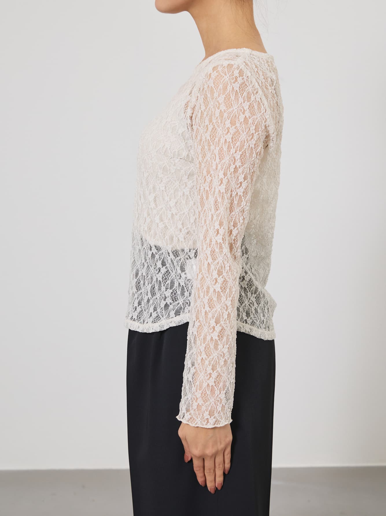 ストレッチレースボートネックトップス　[通常]