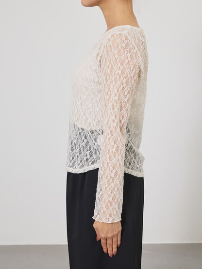 ストレッチレースボートネックトップス　[通常]