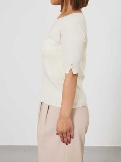 グロッシー2wayゴールドボタンリブニット　[通常]
