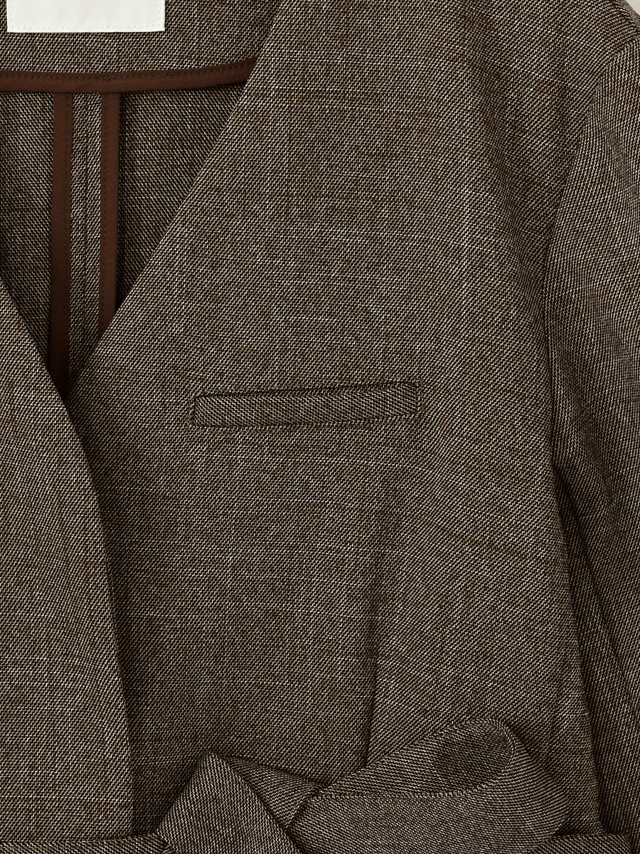 ベルト付きノーカラージャケット　[通常]