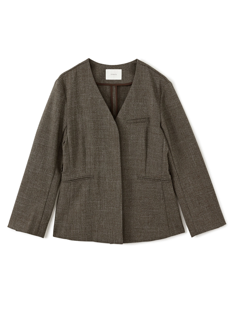 ベルト付きノーカラージャケット　[通常]