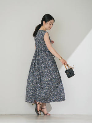 【COHINA MADE WITH LIBERTY FABRIC】ノースリーブリボンベルトワンピース-short & regular　[通常]