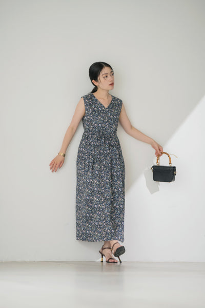 【COHINA MADE WITH LIBERTY FABRIC】ノースリーブリボンベルトワンピース