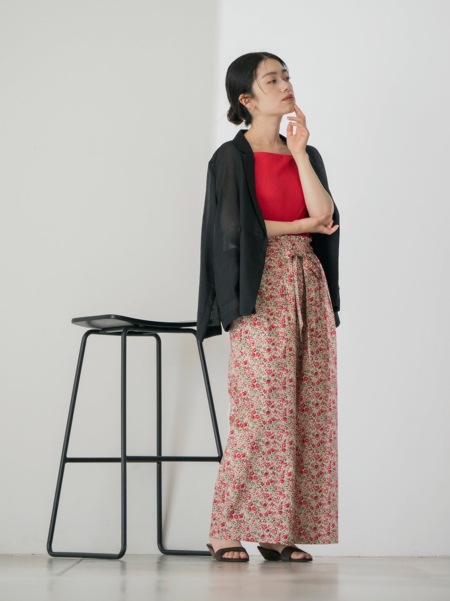 【COHINA MADE WITH LIBERTY FABRIC】リボンベルトイージーパンツ-short & regular　[通常]