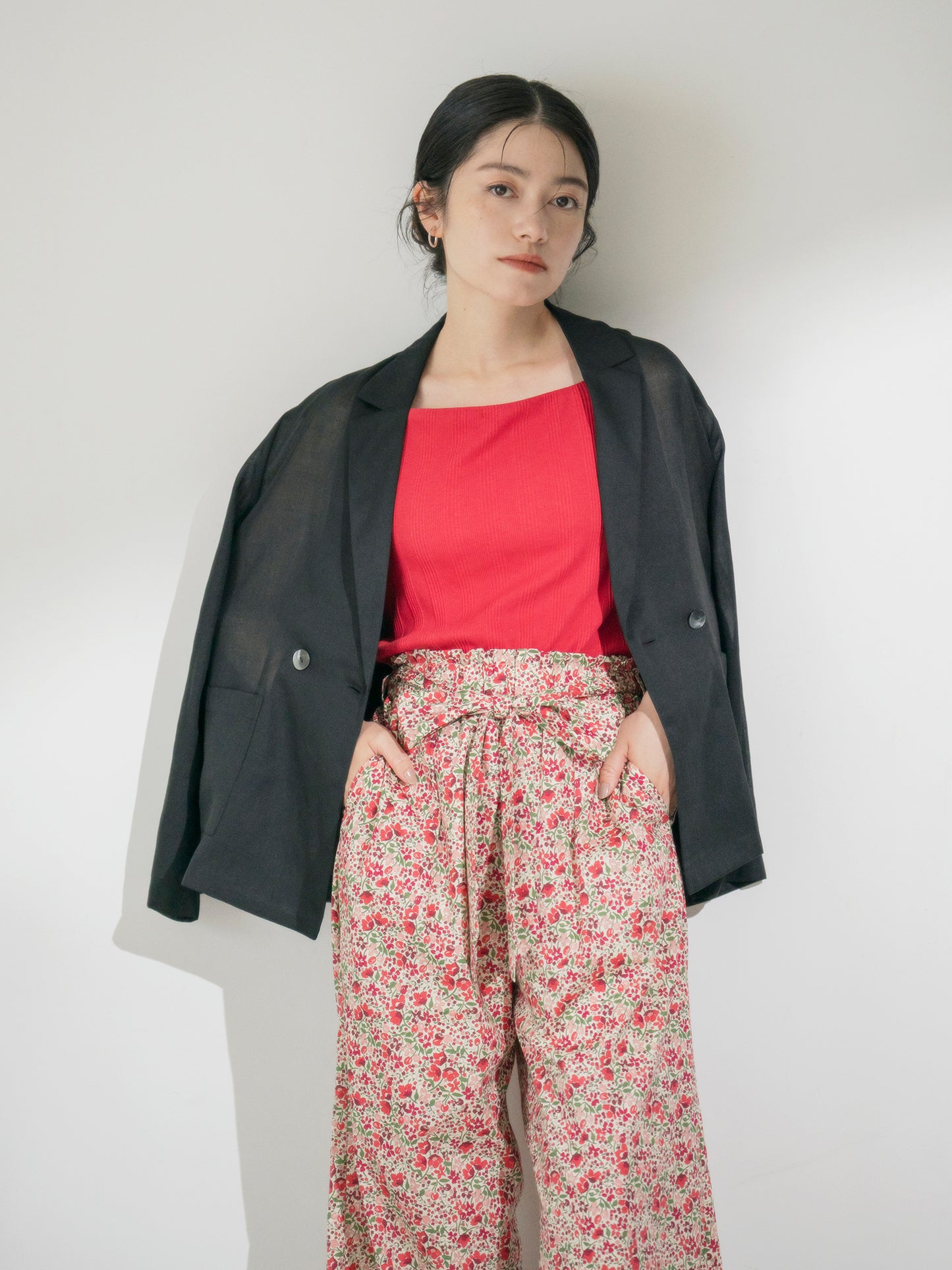 【COHINA MADE WITH LIBERTY FABRIC】リボンベルトイージーパンツ-short & regular　[通常]