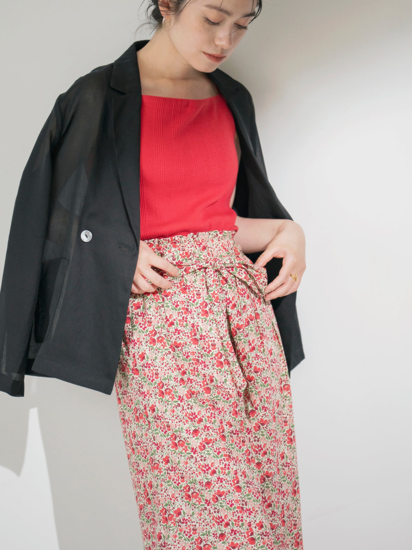 【COHINA MADE WITH LIBERTY FABRIC】リボンベルトイージーパンツ-short & regular　[通常]