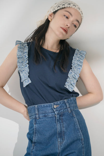 【COHINA MADE WITH LIBERTY FABRIC】フリルスリーブカットソー
