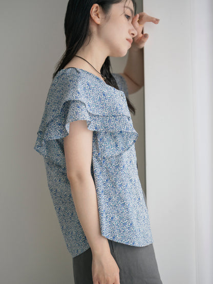 【COHINA MADE WITH LIBERTY FABRIC】ラッフルスリーブブラウス　[通常]