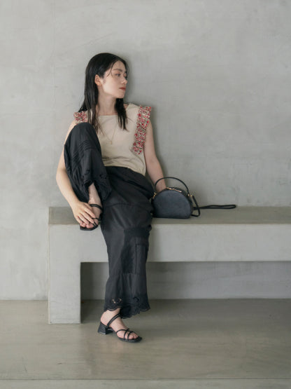 【手洗い可】【Made in India】パッチワークエンブロイダリーパンツ-short & regular　[通常]