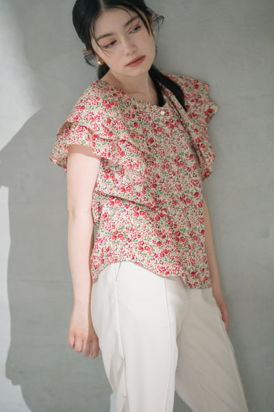 【COHINA MADE WITH LIBERTY FABRIC】ノースリーブリボンベルトワンピース