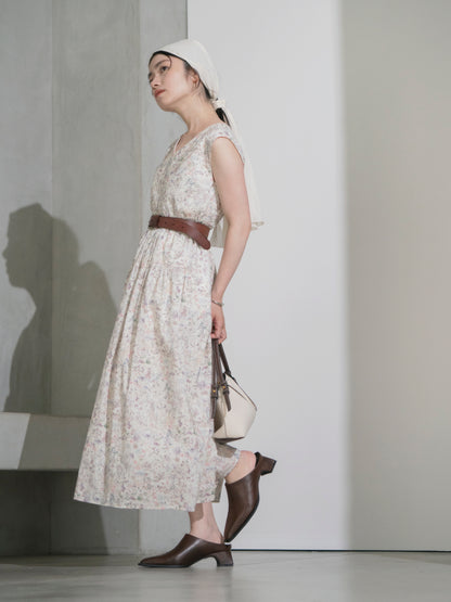 【COHINA MADE WITH LIBERTY FABRIC】ノースリーブリボンベルトワンピース-short & regular　[通常]