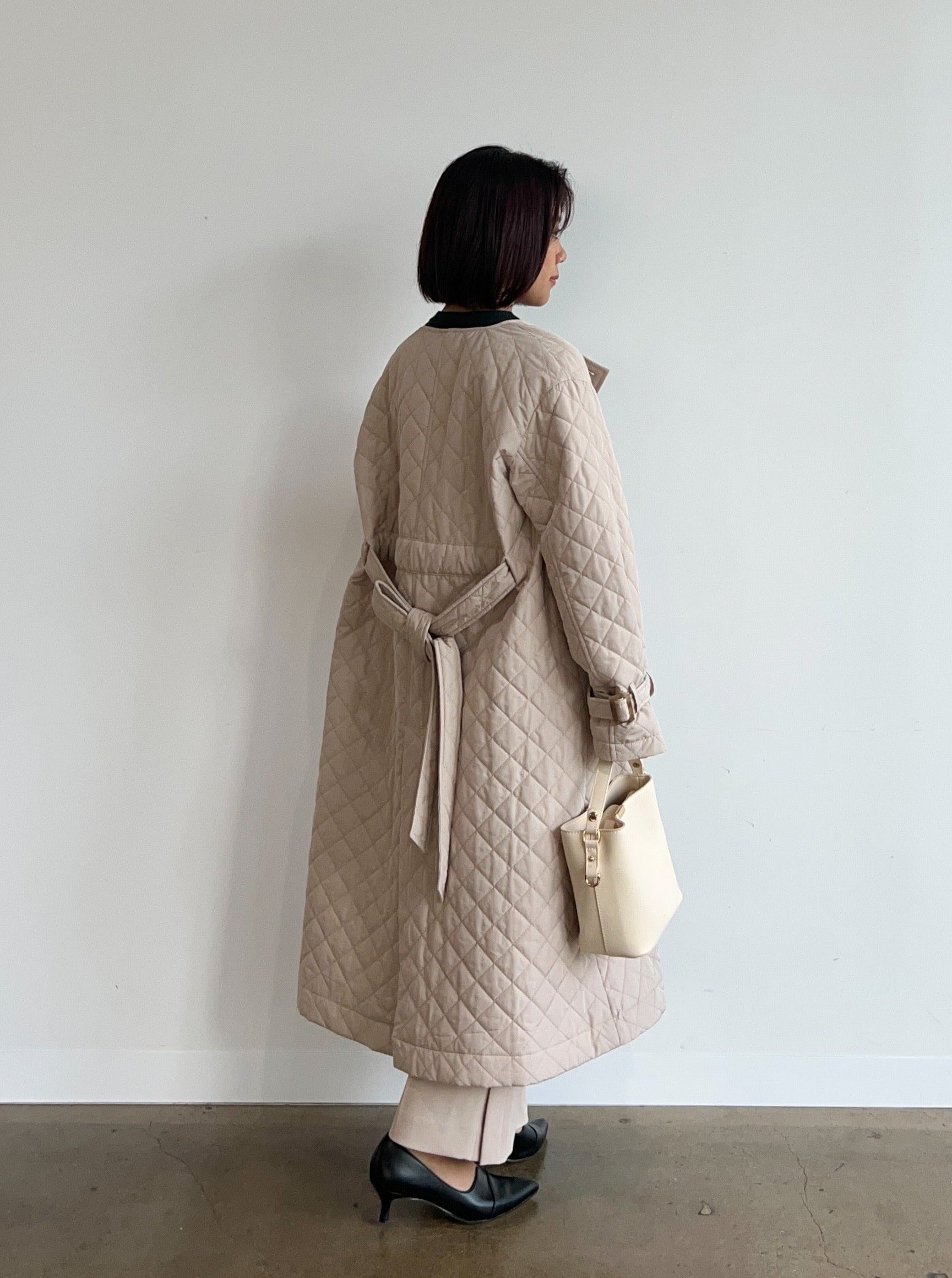 キルティングノーカラーコート | 小柄・低身長女性向けファッション