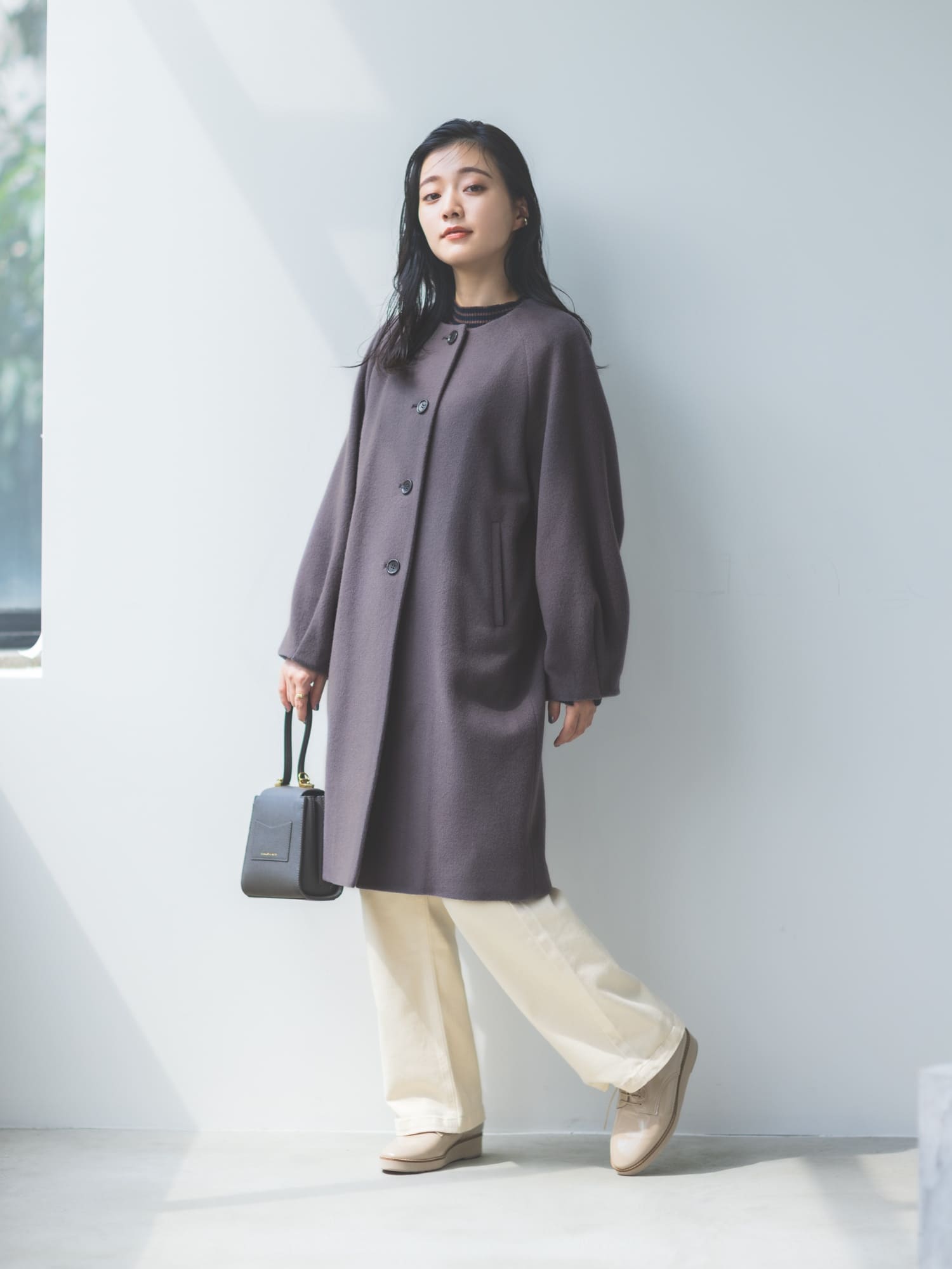 ノーカラーウールコート -short & regular| 小柄・低身長女性向け