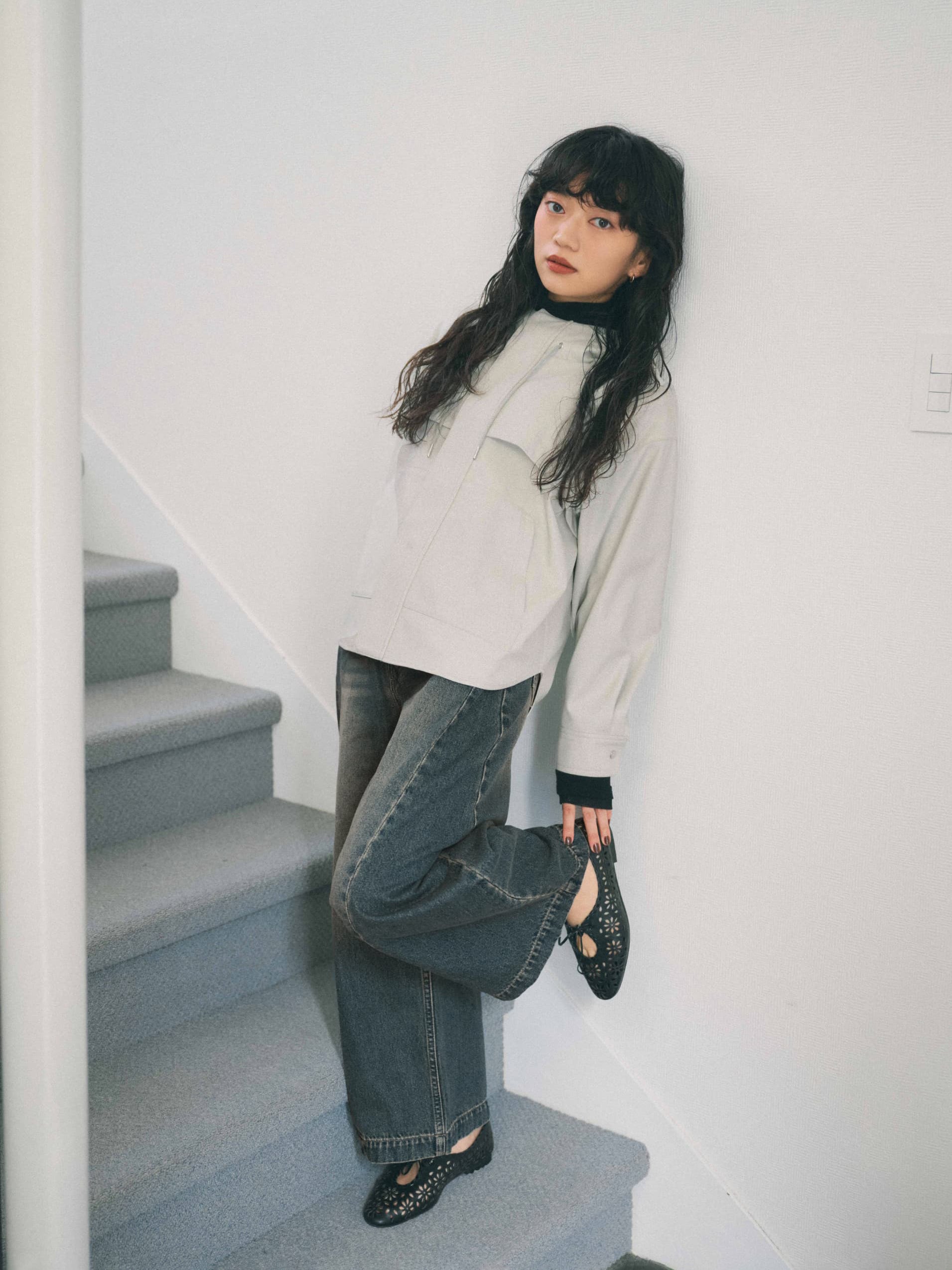 フェイクレザースタンドフーディブルゾン | 小柄・低身長女性向け