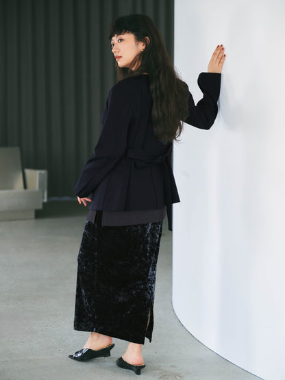 ベルト付きノーカラージャケット　[通常]