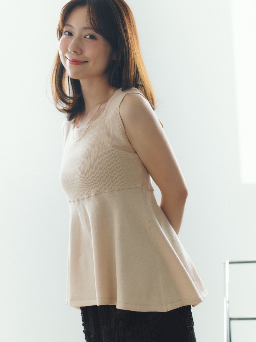 フィッシュテールペプラムノースリニットトップス　[通常]