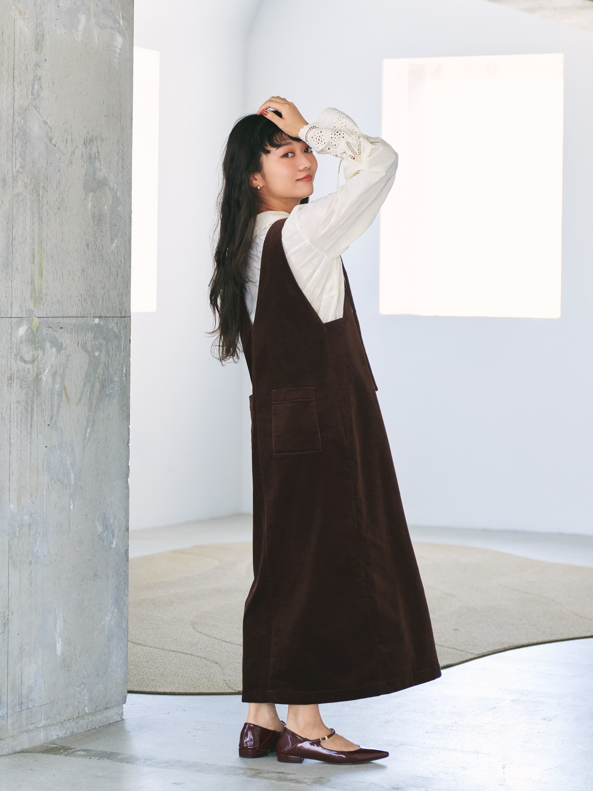 STRATA エストラータ エンブロイダリーリボンスリーブブラウス ブラウン エンブロイダリーリボンスリーブブラウス | 小柄・低身長女性向け