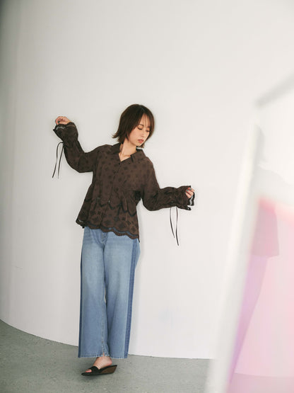 エンブロイダリーリボンスリーブブラウス　[通常]