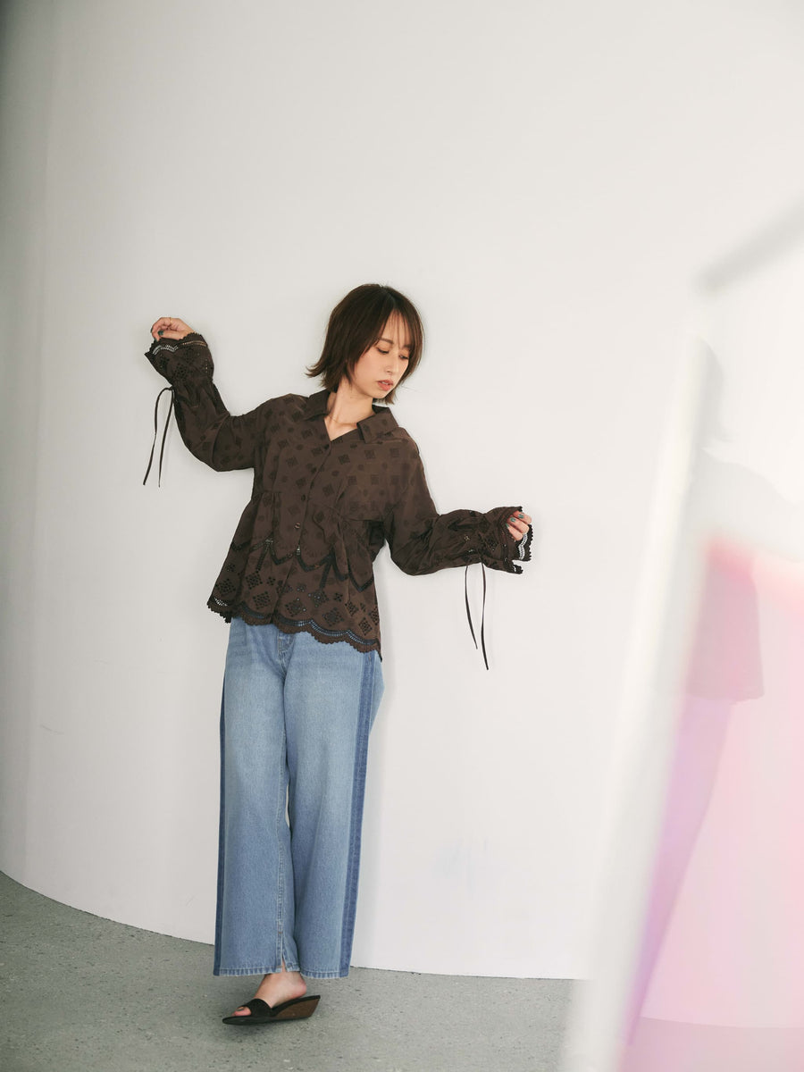 エンブロイダリーリボンスリーブブラウス　[通常]