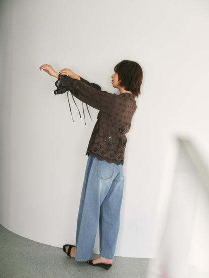 エンブロイダリーリボンスリーブブラウス　[通常]