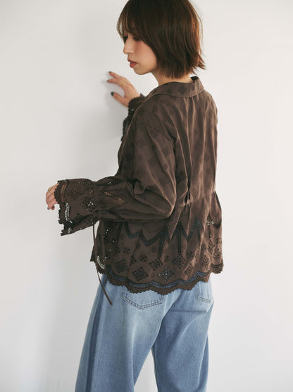 エンブロイダリーリボンスリーブブラウス　[通常]