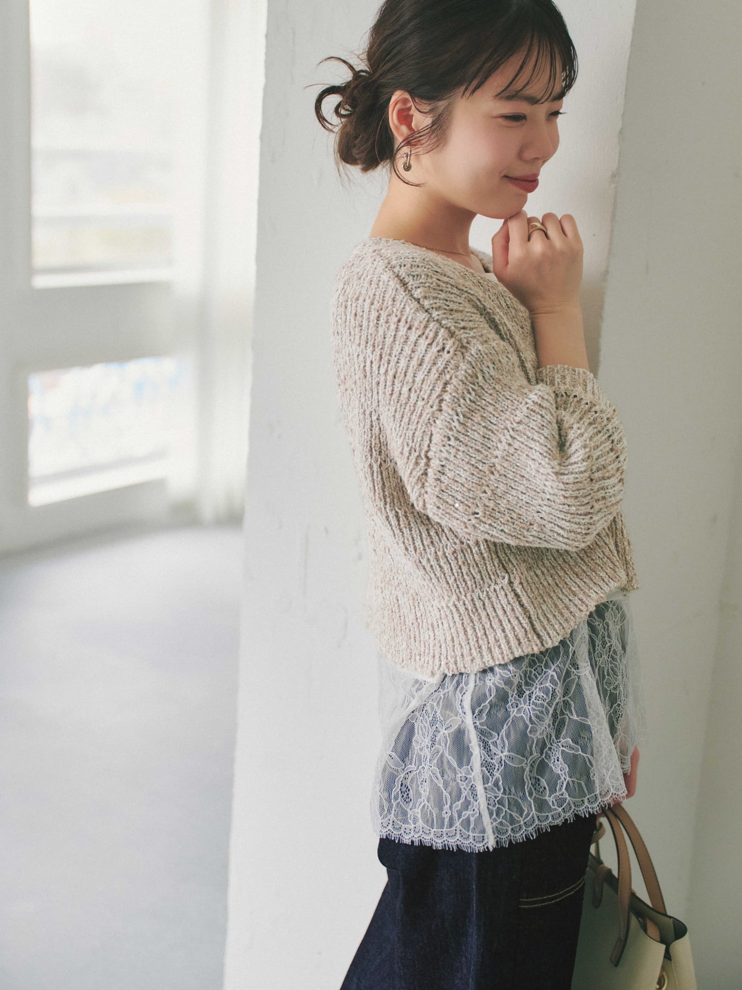 スラブミックススパンコールカーディガン　[通常]