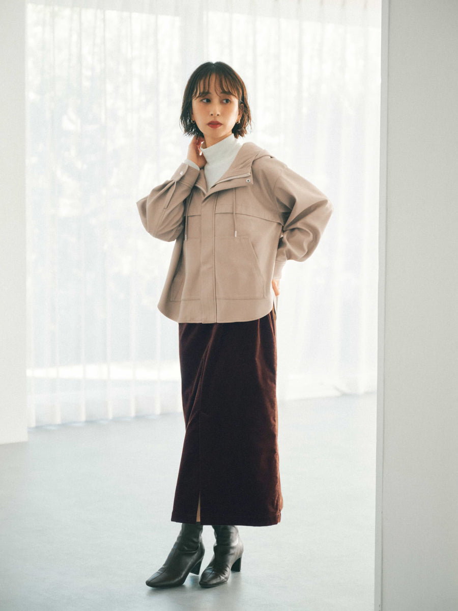 フェイクレザースタンドフーディブルゾン　[通常]