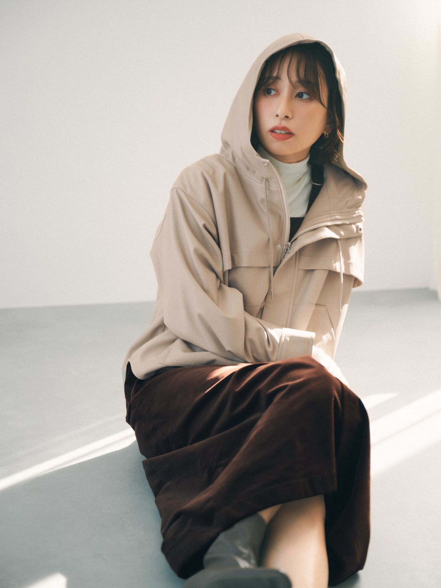 フェイクレザースタンドフーディブルゾン　[通常]