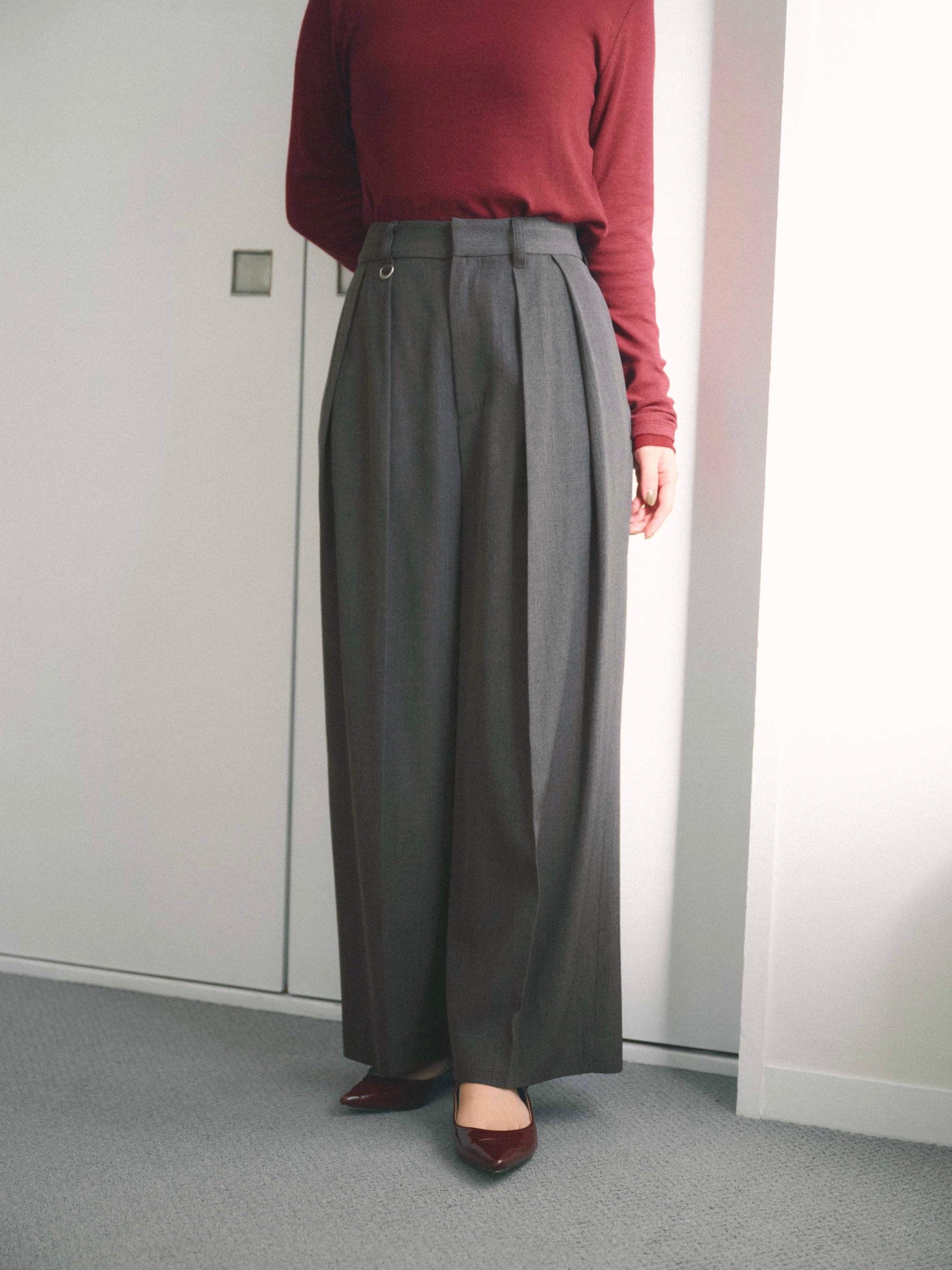 ウールツイル2タックスラックス | 小柄・低身長女性向けファッション