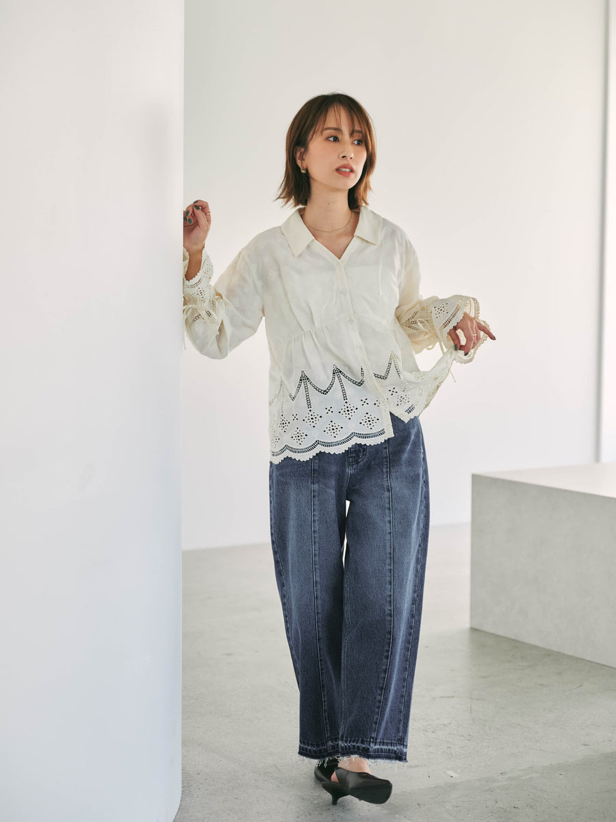 エンブロイダリーリボンスリーブブラウス　[通常]