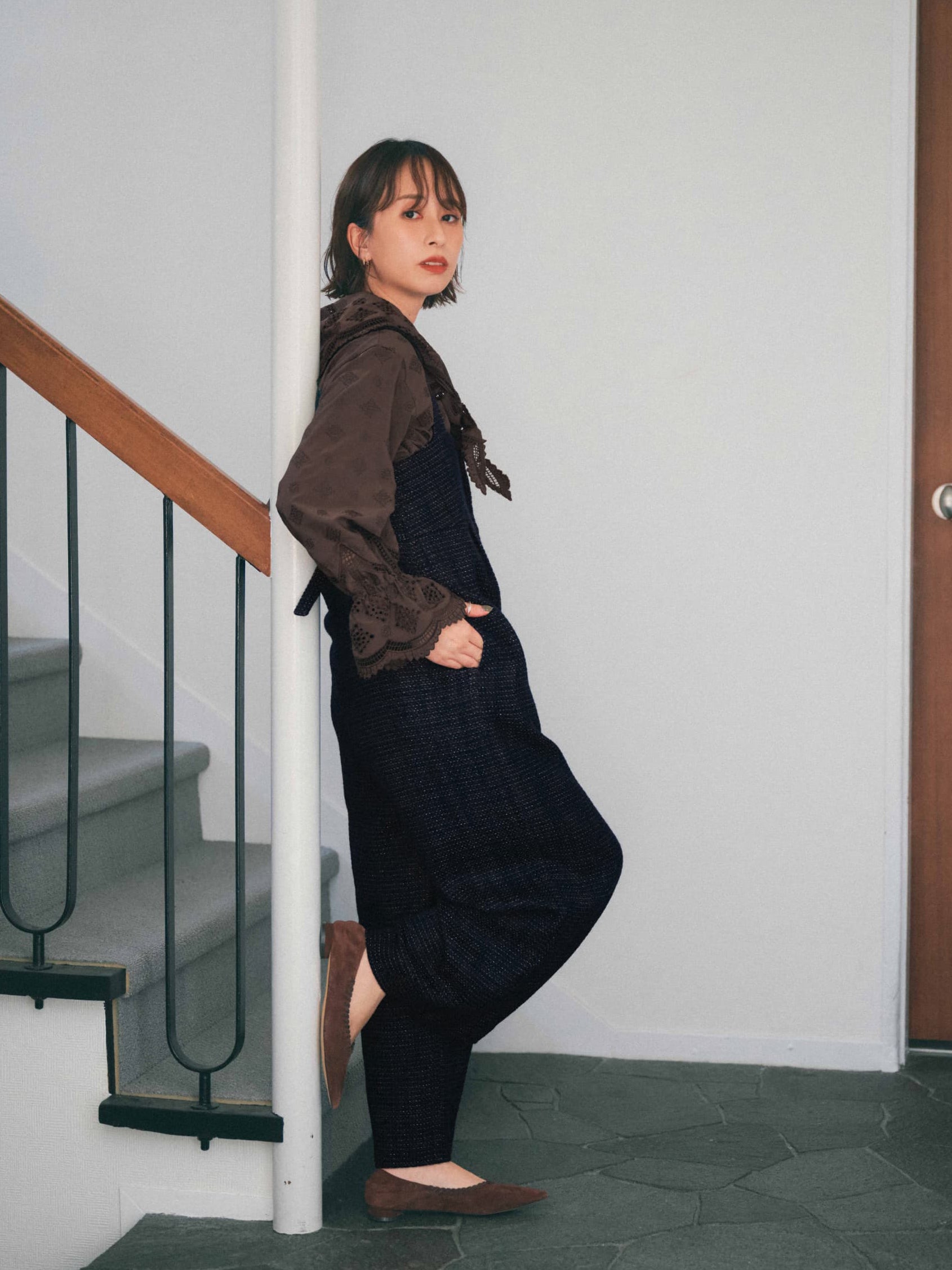 ラメミックスツイードサロペット | 小柄・低身長女性向けファッション