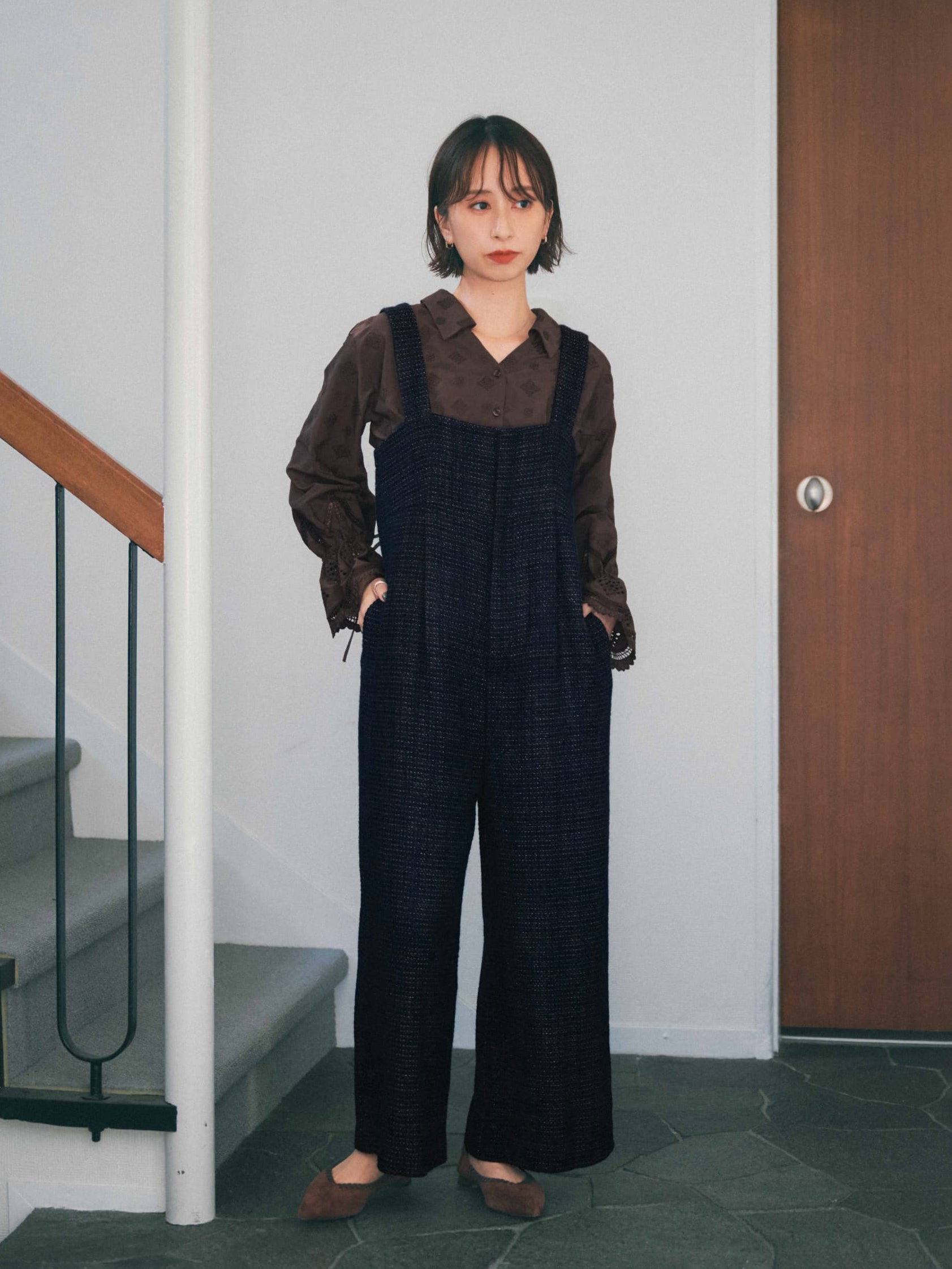 ラメミックスツイードサロペット | 小柄・低身長女性向けファッション