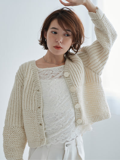 【NEPAL HAND KNIT】パターンミックスカーディガン