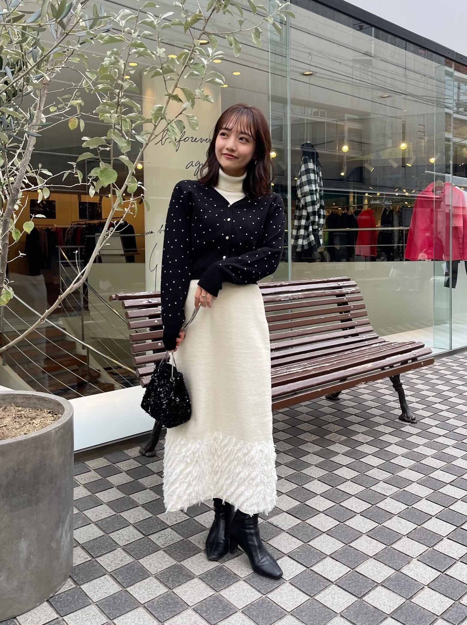 ドットジャカードニットカーディガン | 小柄・低身長女性向け