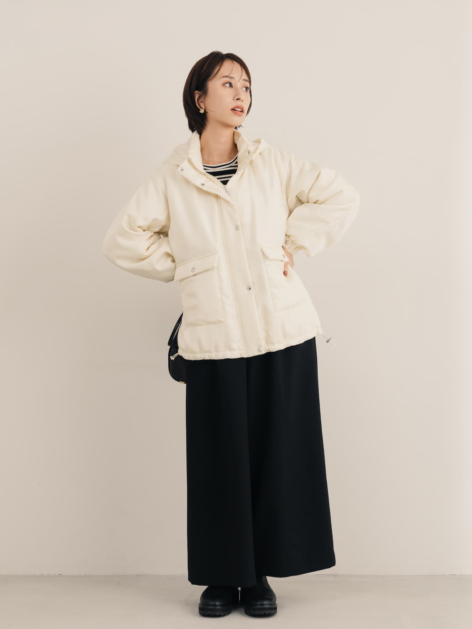 中綿シャイニーフーディーコート | 小柄・低身長女性向けファッション