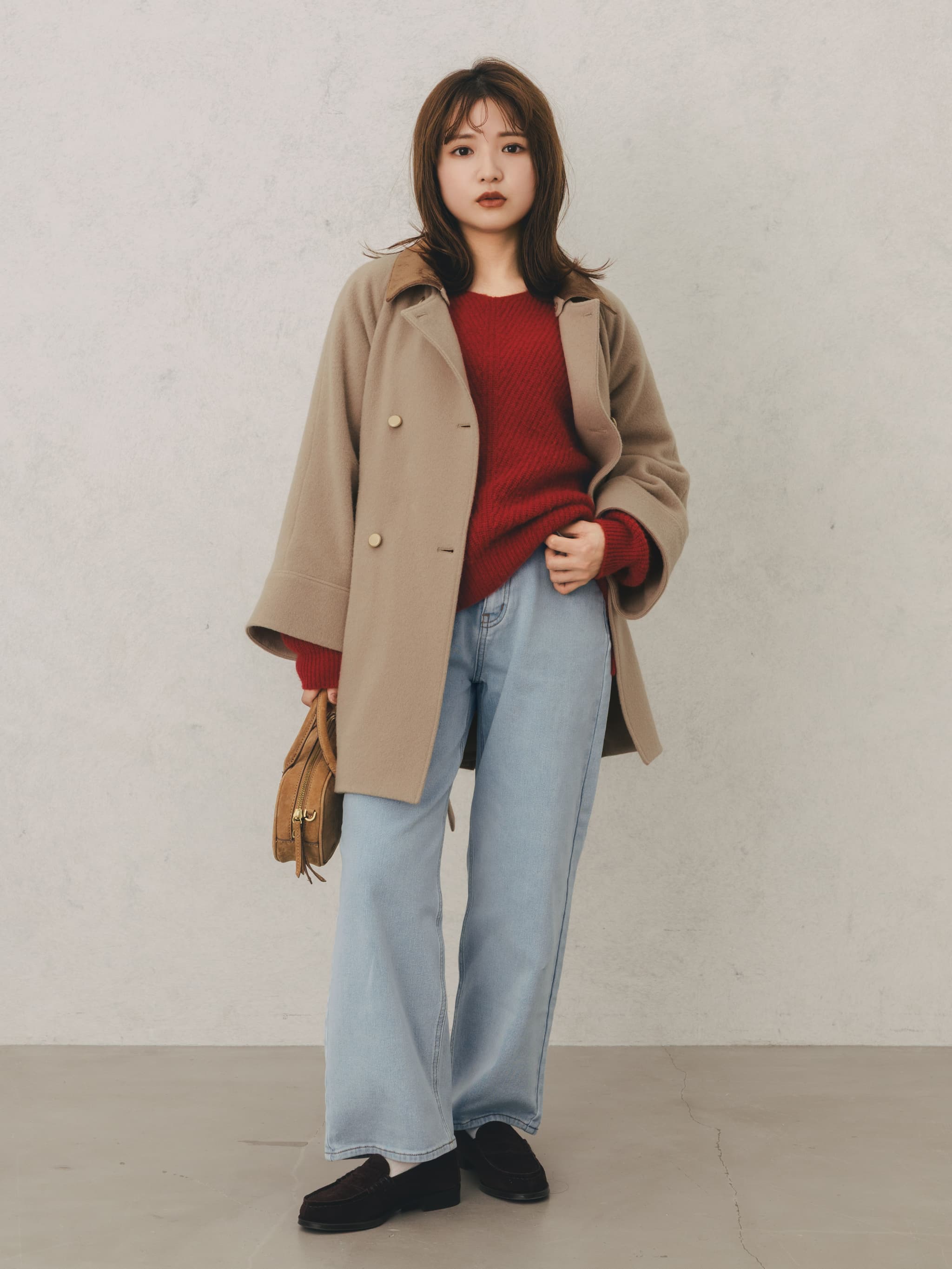 2wayカラーゴールドボタンミドルコート | 小柄・低身長女性向け