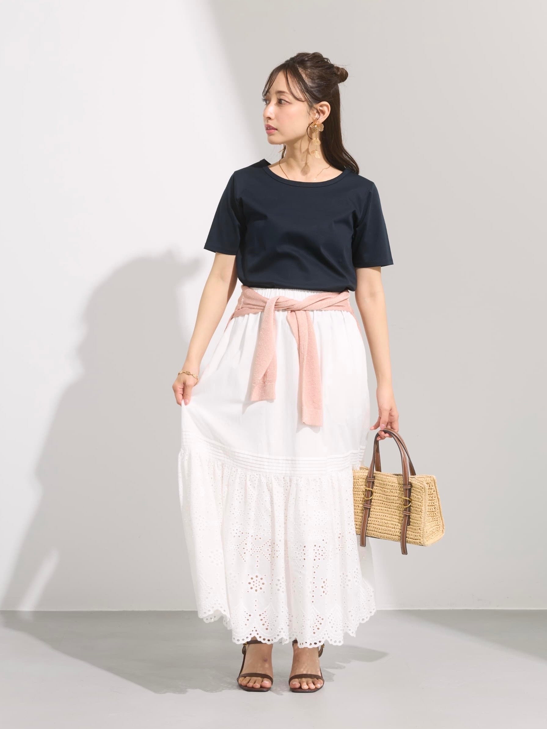 COHINA 【接触冷感】シルケットコットンベーシックTシャツ 白黒セット 接触冷感】シルケットコットンベーシックTシャツ | 小柄・低身長女性