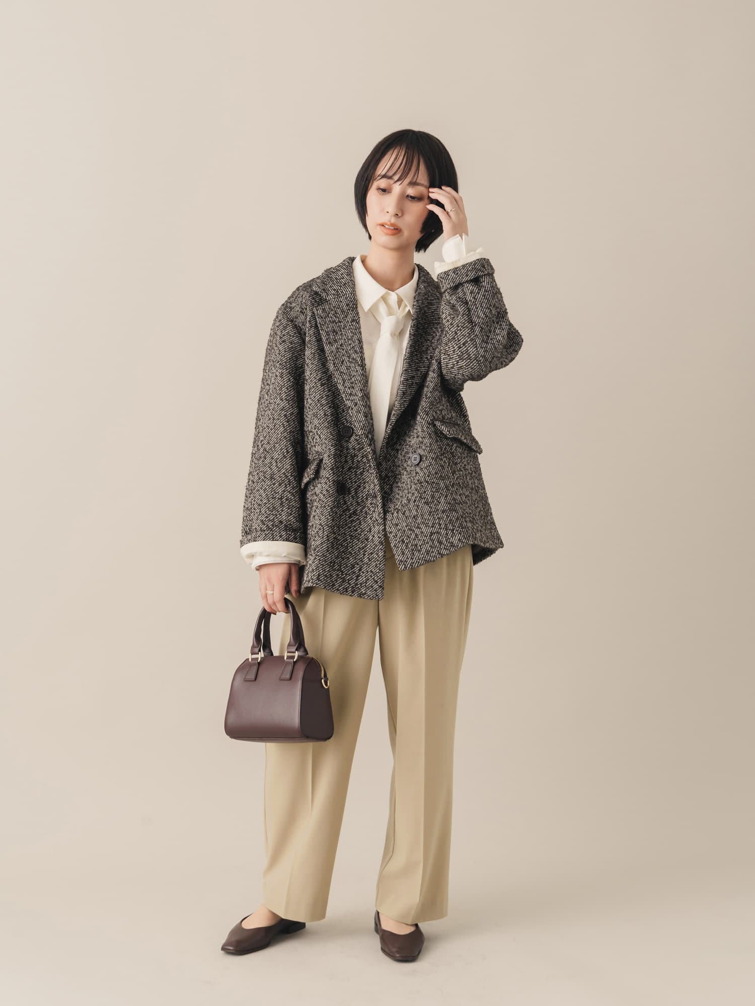 バイカラータイ付きシャツ | 小柄・低身長女性向けファッション バイカラータイ付きシャツ | 小柄・低身長女性向けファッション