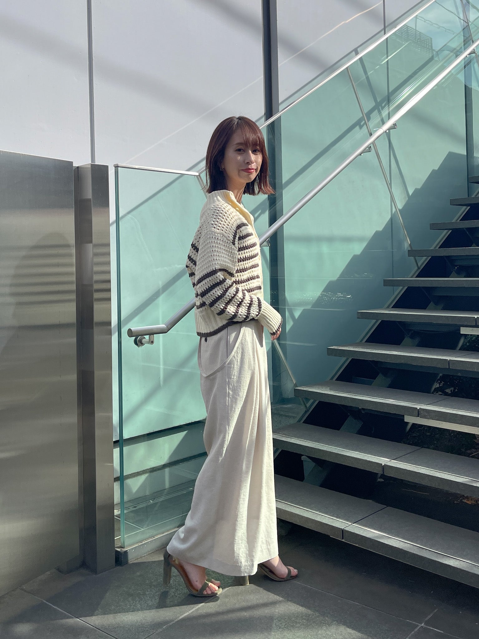 メッシュボーダーニット | 小柄・低身長女性向けファッション
