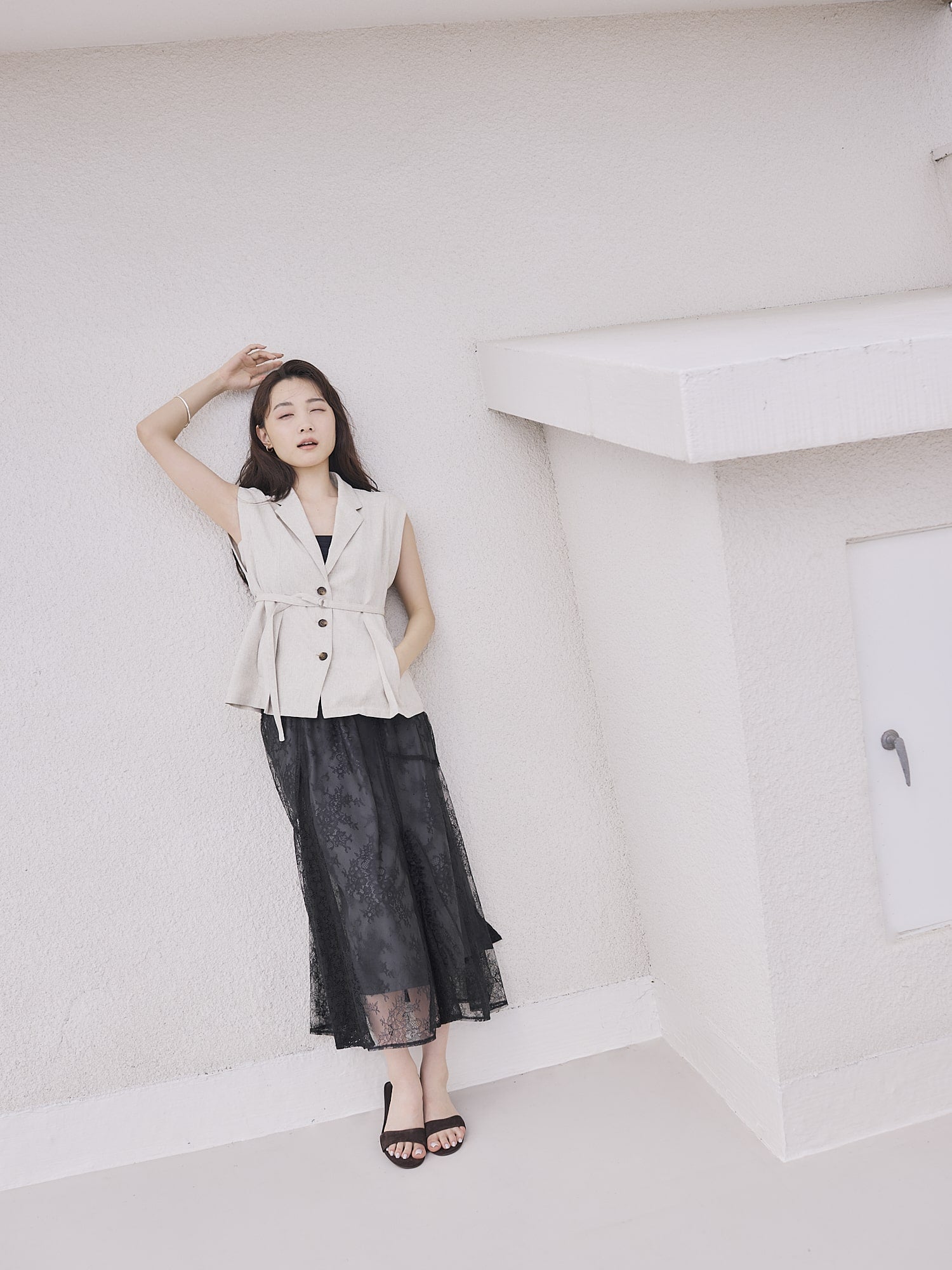 リネンライクテーラードタックジレ | 小柄・低身長女性向け