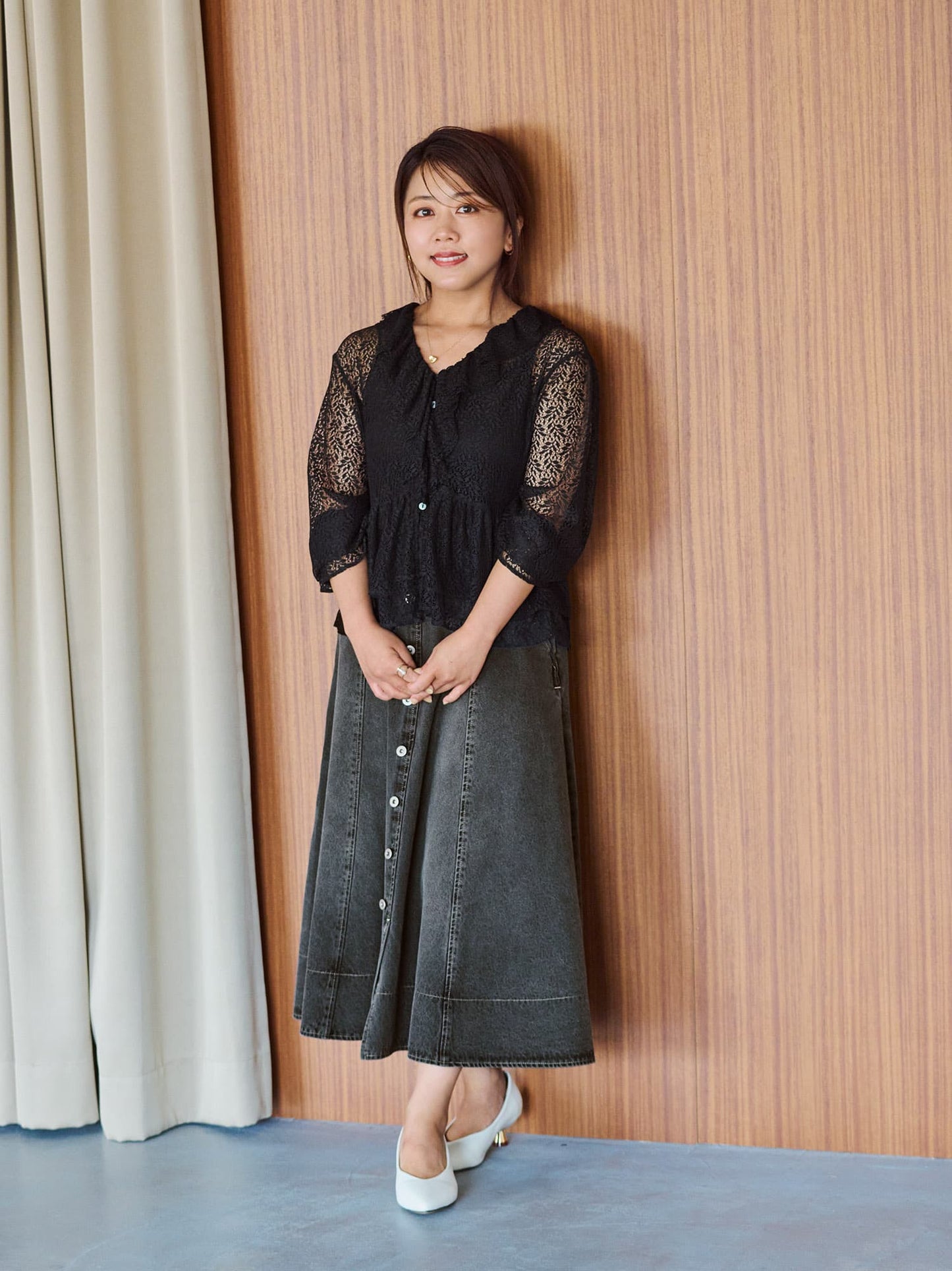 シームフレアデニムスカート-short & regular　[通常]