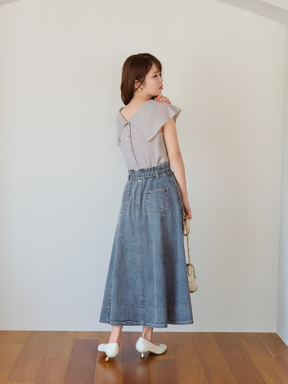 シームフレアデニムスカート-short & regular　[通常]