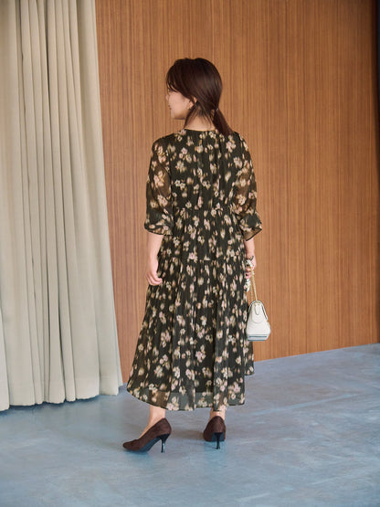 シェードフラワープリーツティアードワンピース-short & regular　[通常]