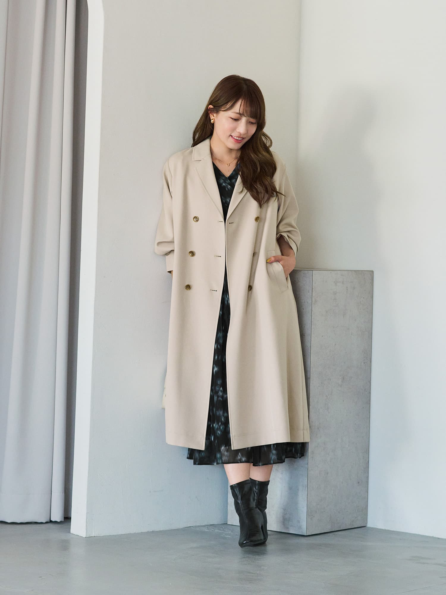 シェードフラワープリーツティアードワンピース -short & regular