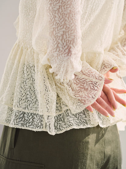 ＜sweet掲載＞リーフレースラッフルブラウス　[通常]